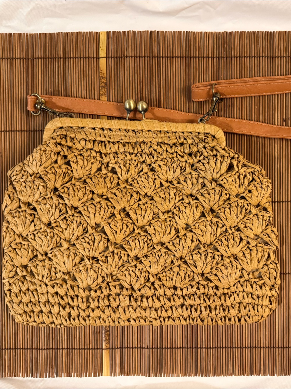 Woven Straw Crossbody Bag in Tan